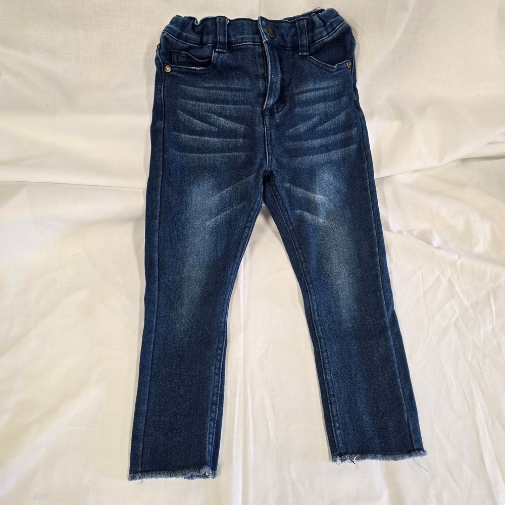 Jessica Simpson Girls Skinny Jeans Dark Wash Frayed Hem Adjustable‎ Waist 3T